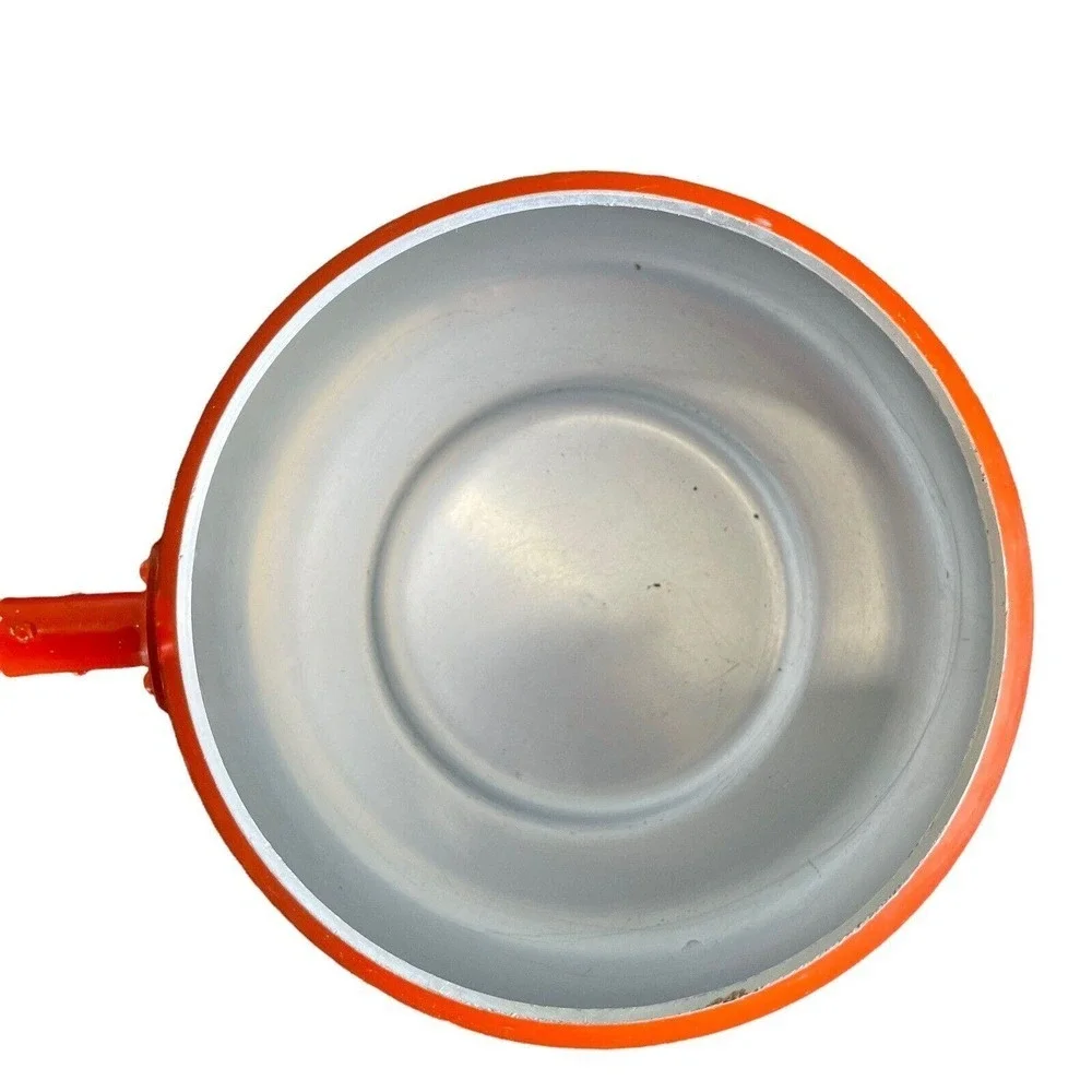 Vtg Shachi Orange Enamelware‎ Fondue Pot W/Lid Wood Handle Mid Century Japan 5”